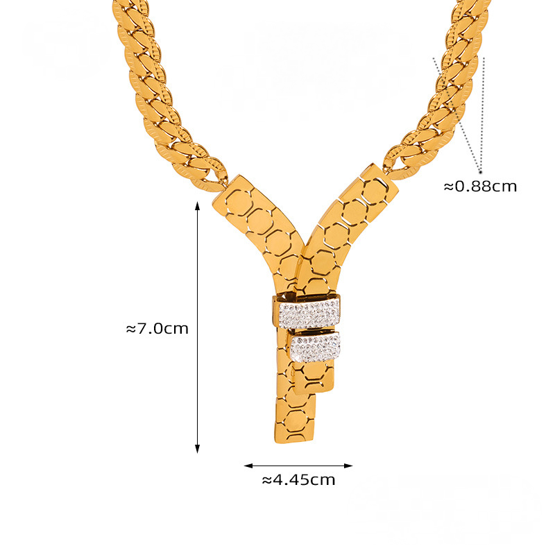 Stainless Steel Y-shaped Pendant Cubic Zirconia Necklace