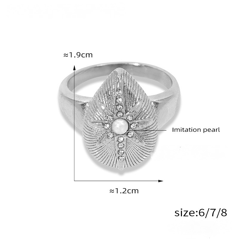 Texture Water Drop Shape Star Pattern Inlay Imitation Pearl Ring Earring Necklace Jewelry Suit