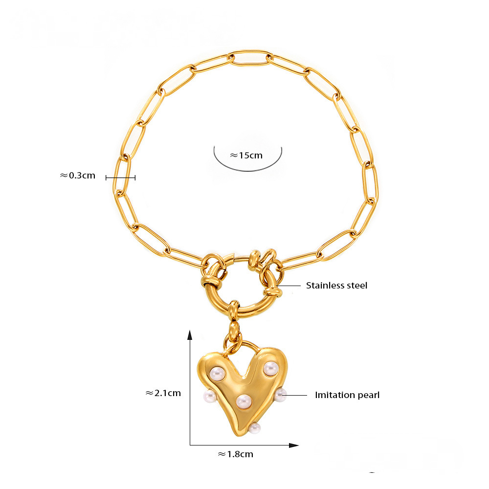 Heart Inlay Imitation Pearl Necklace Bracelet Earrings Ring Jewelry Suit