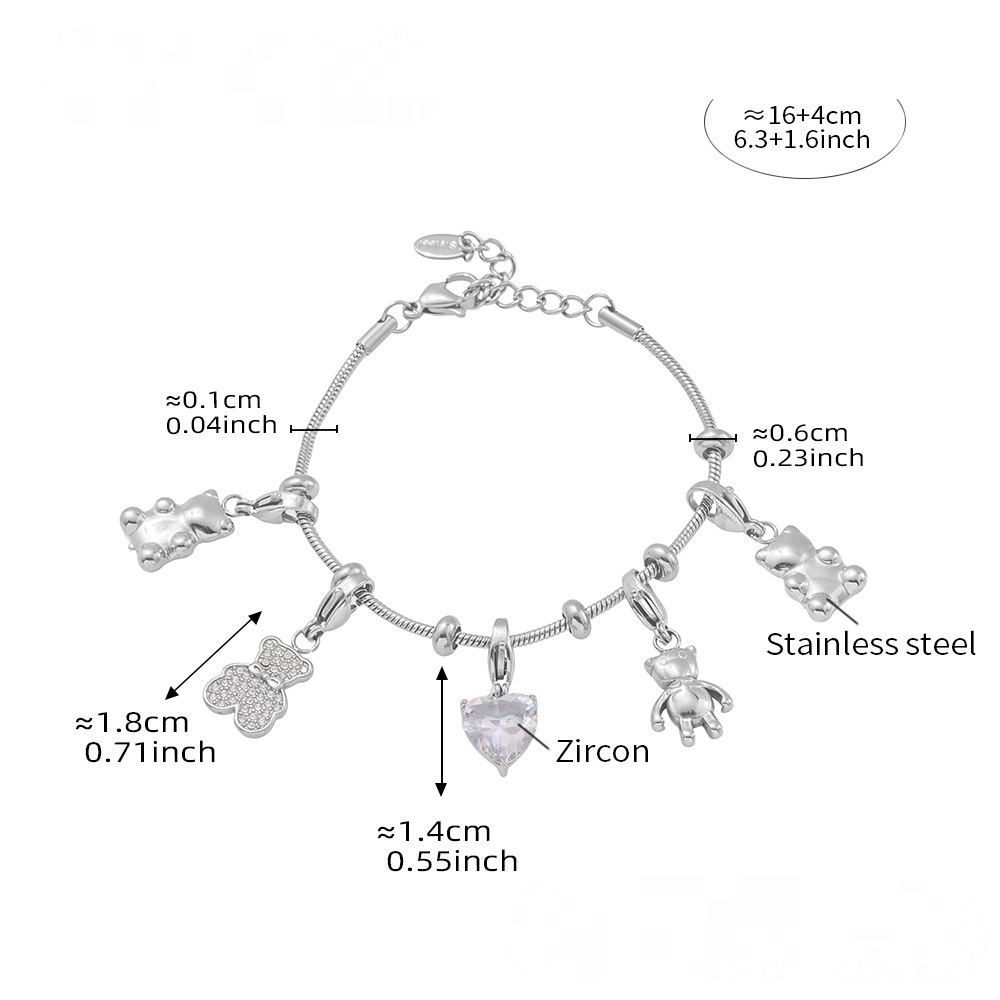 Stainless Steel Bear Charm Bracelet