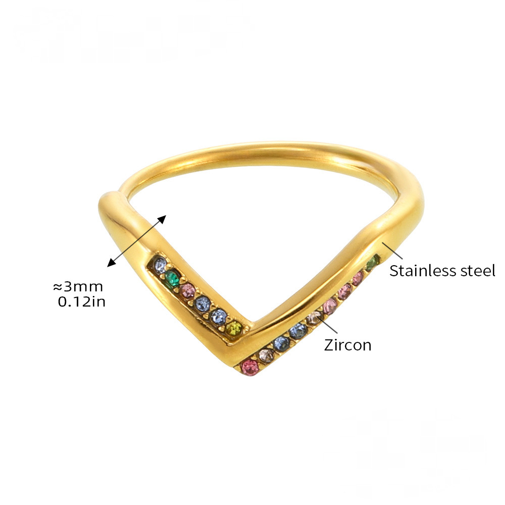 Bague ajustable en acier inoxydable avec zircone cubique en forme de V