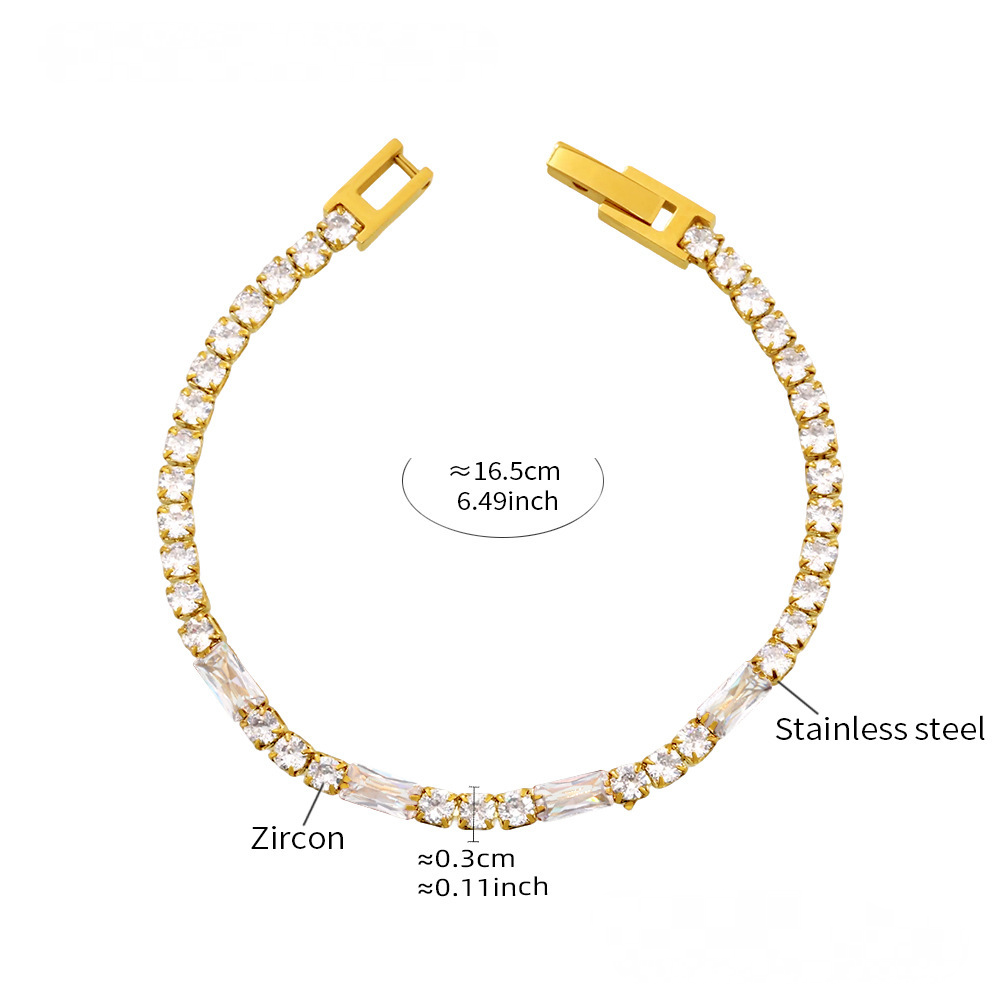 Square Multicolor Cubic Zirconia Stainless Steel Bracelet