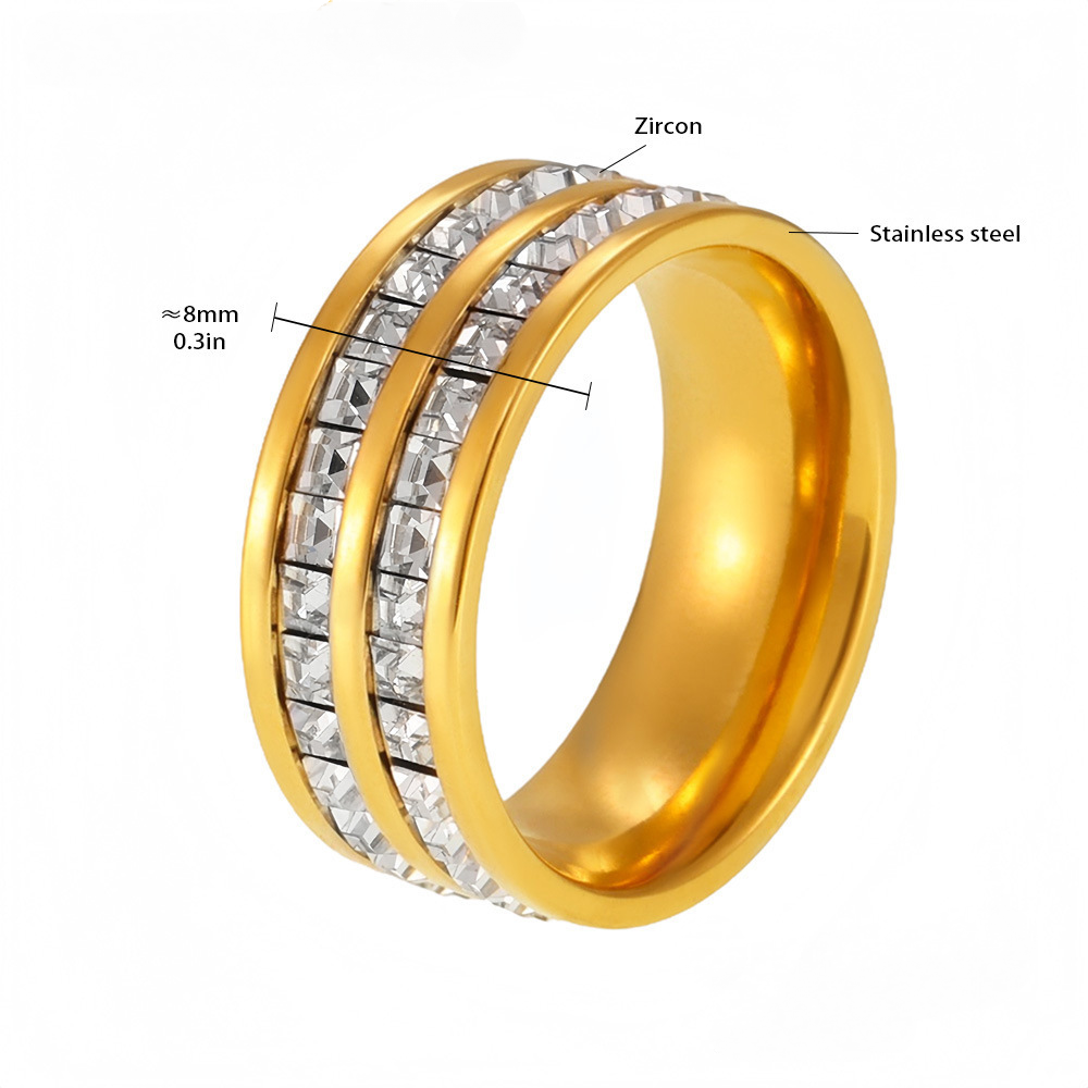 Stainless Steel Simple Double Layer Cubic Zirconia Ring
