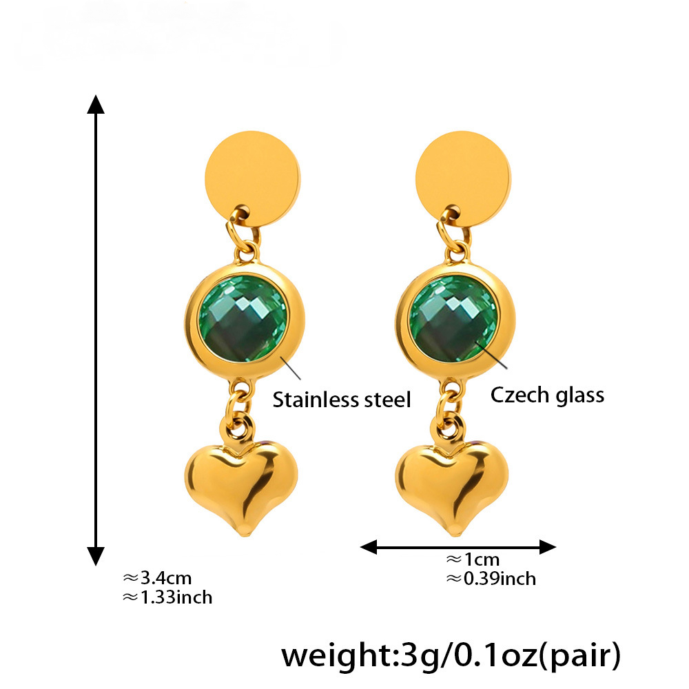 Stainless Steel Czech Glass Heart Tassel Earrings
