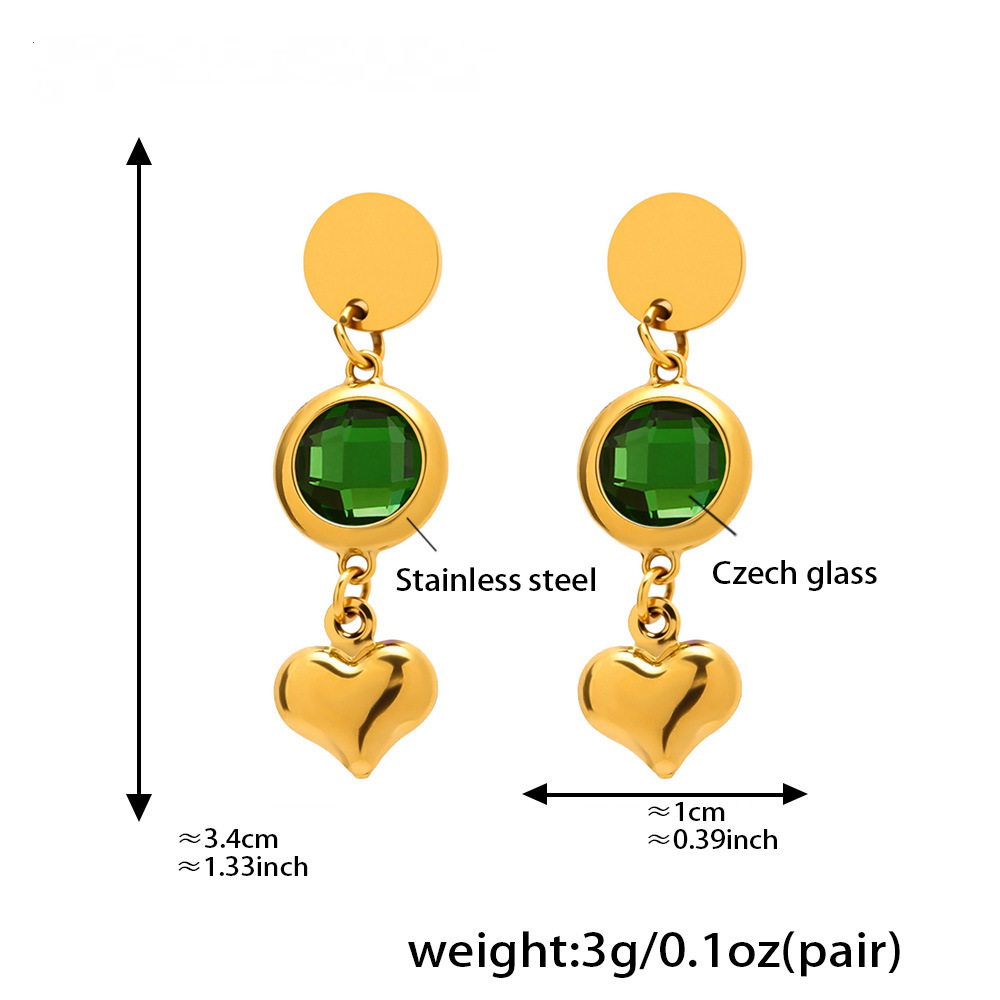 Stainless Steel Czech Glass Heart Tassel Earrings