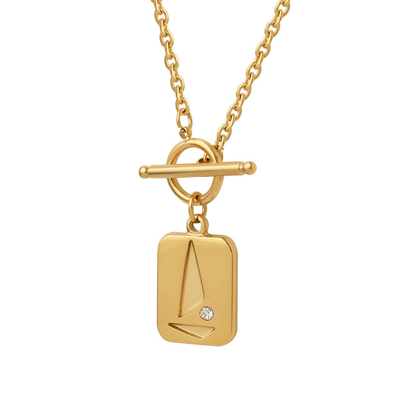 OT Clasp Design Square Bar Pendant Triangle Pattern Necklace