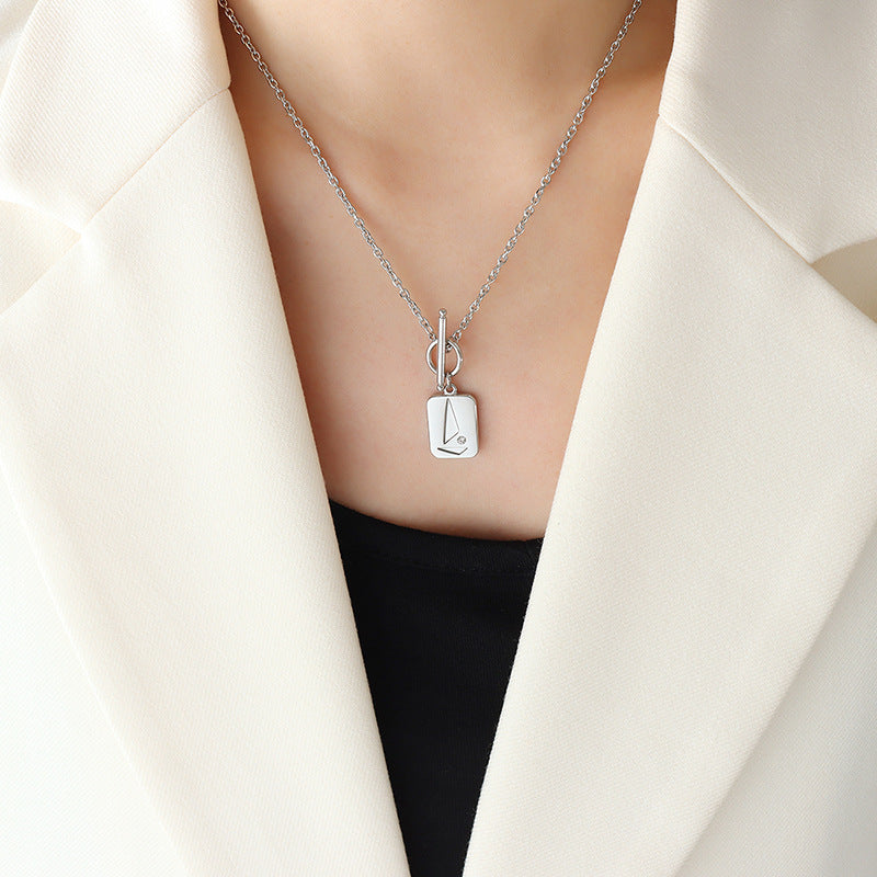 OT Clasp Design Square Bar Pendant Triangle Pattern Necklace