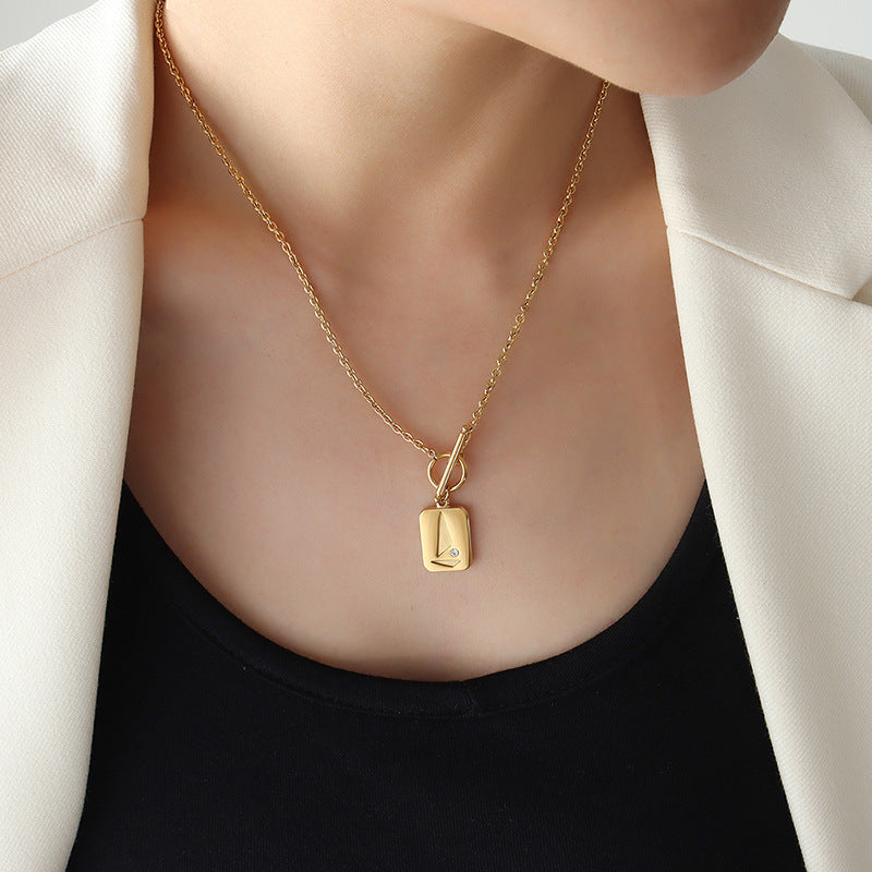 OT Clasp Design Square Bar Pendant Triangle Pattern Necklace