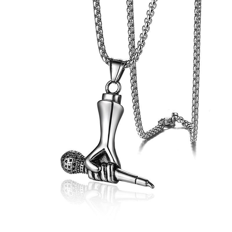 Stainless Steel Hand Held Microphone Pendant Necklace