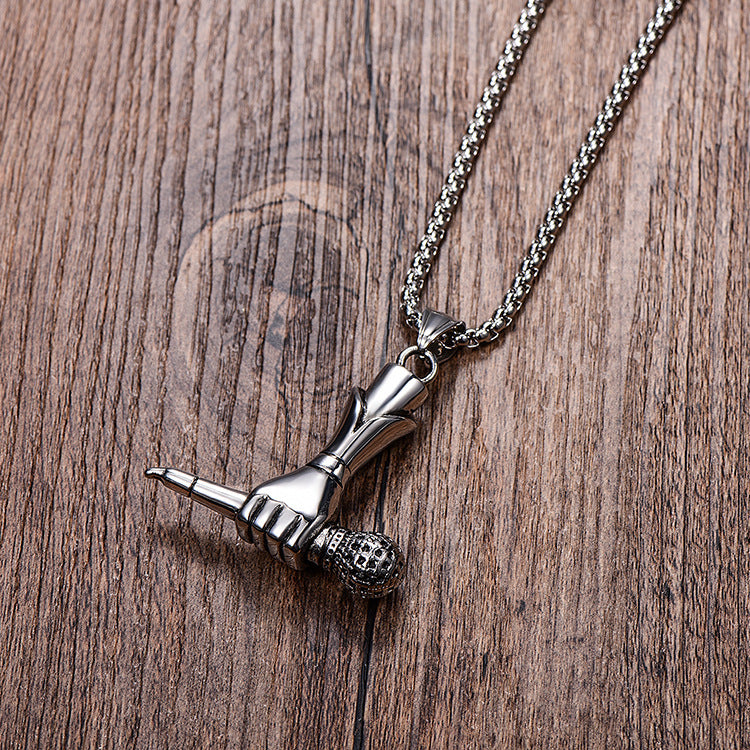 Stainless Steel Hand Held Microphone Pendant Necklace
