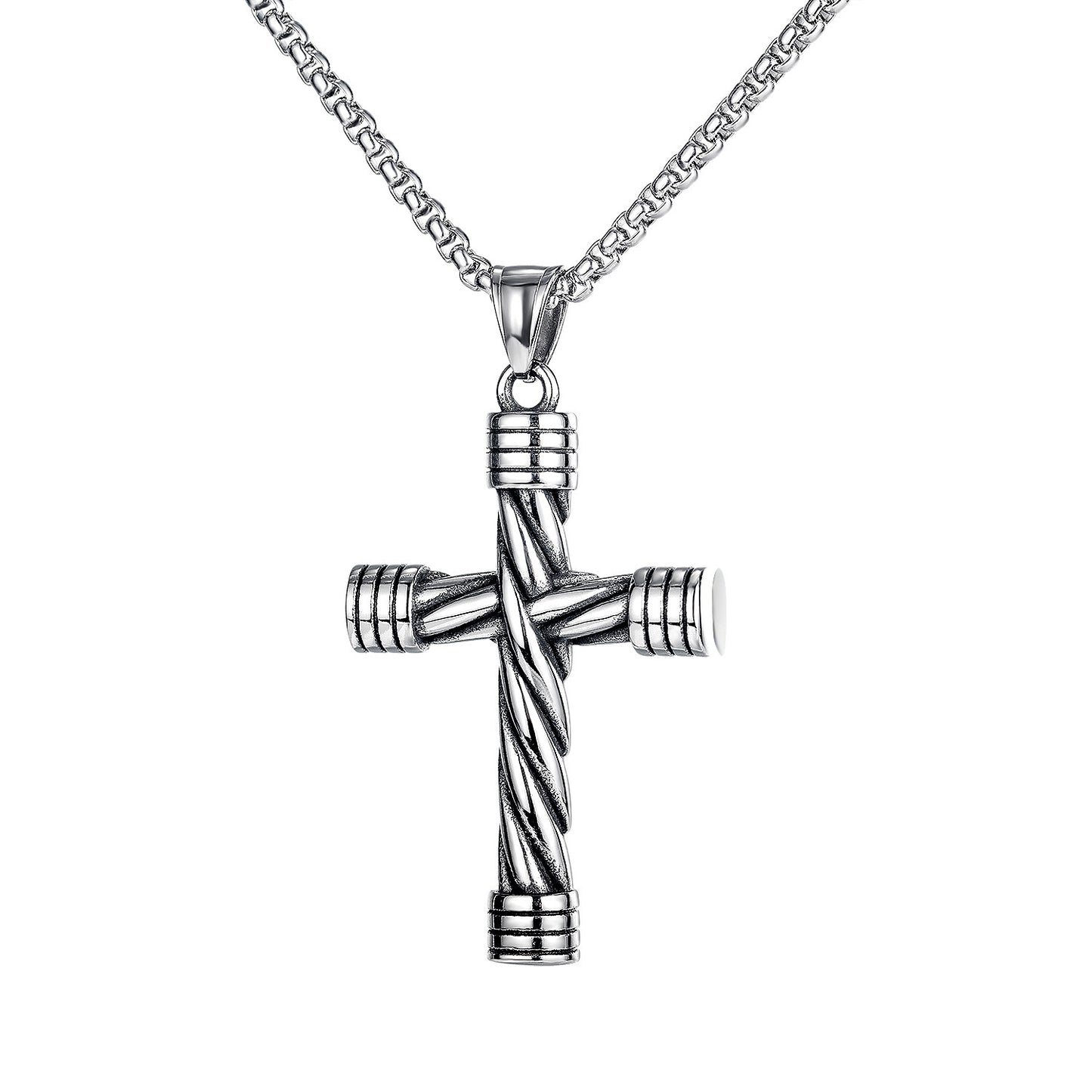 Stainless Steel Braided Cross Pendant Necklace