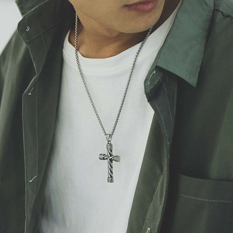 Stainless Steel Braided Cross Pendant Necklace