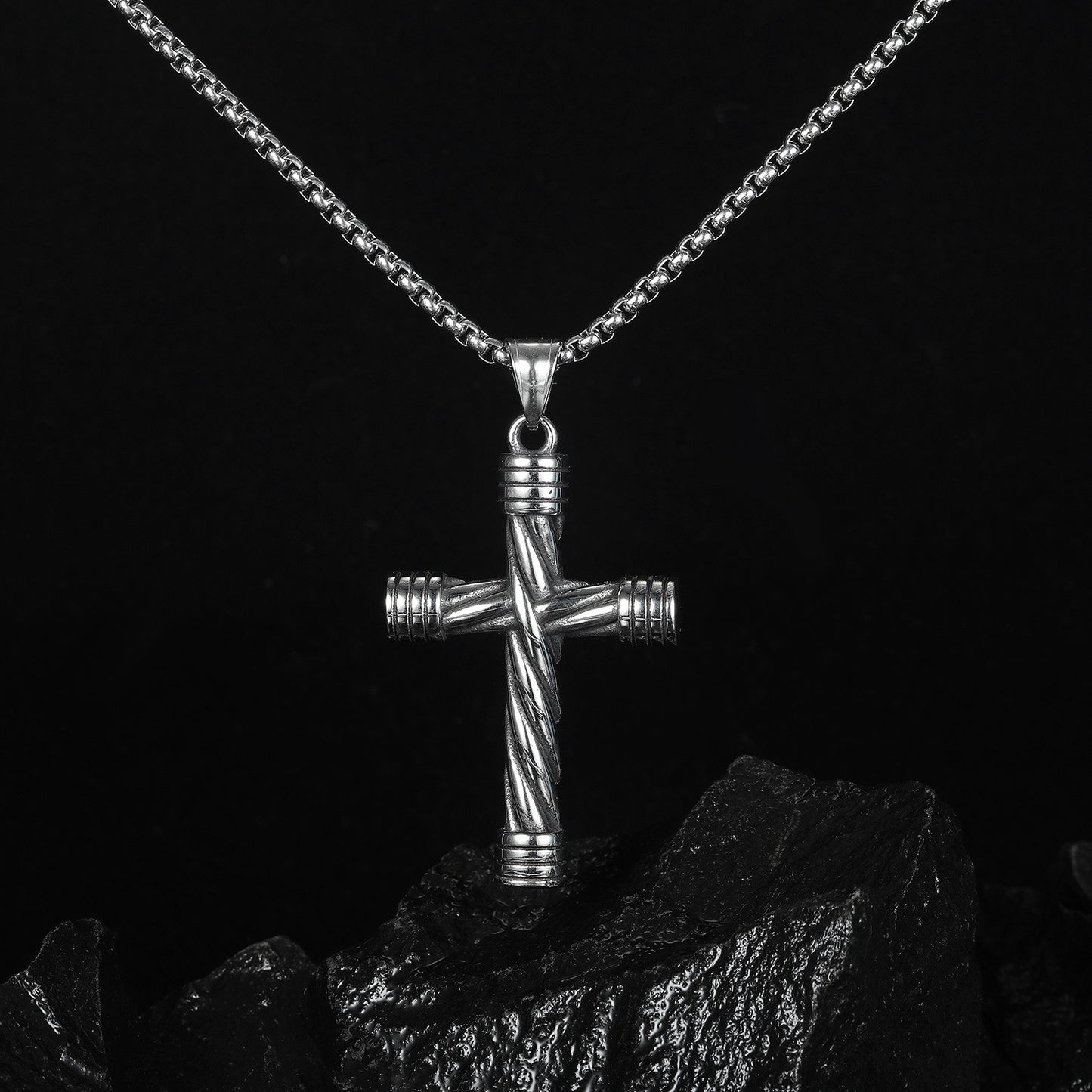 Stainless Steel Braided Cross Pendant Necklace