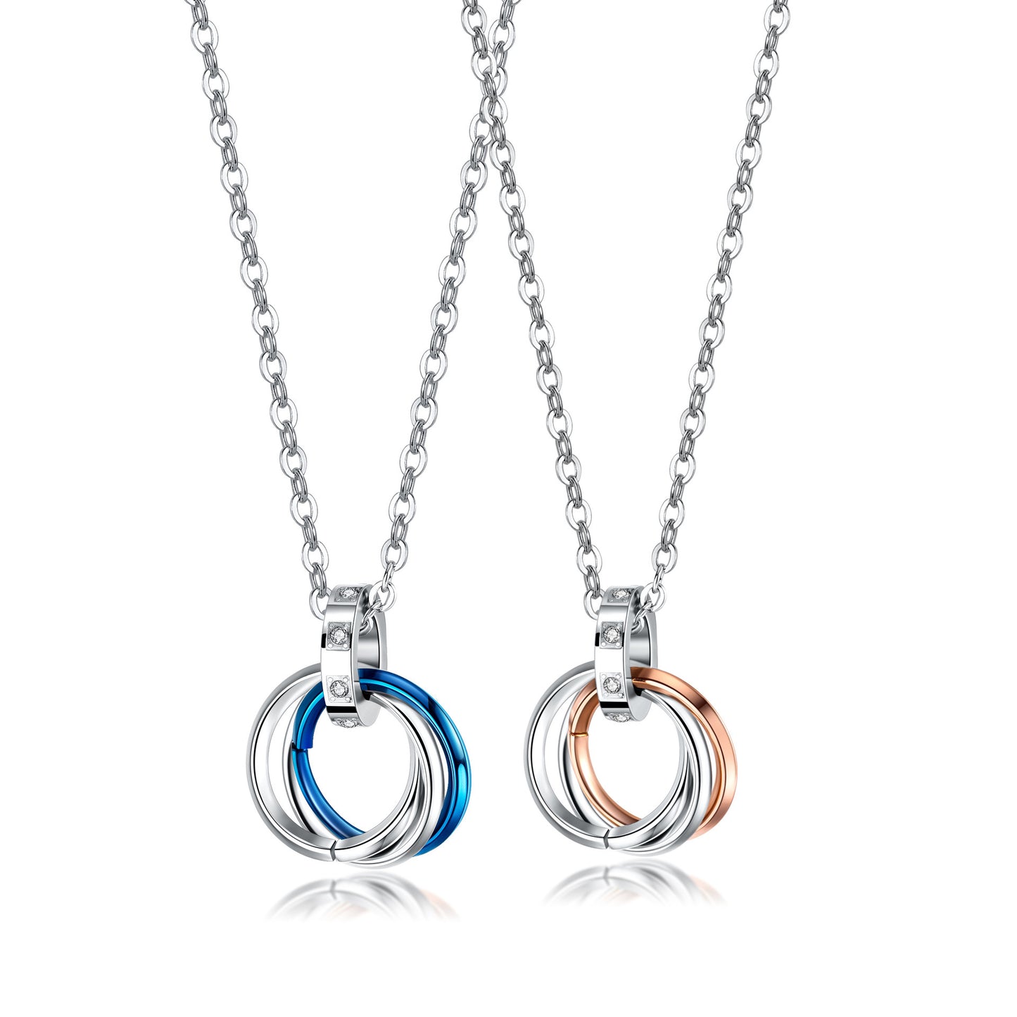 Stainless Steel Three Rings Pendant Couple Necklace