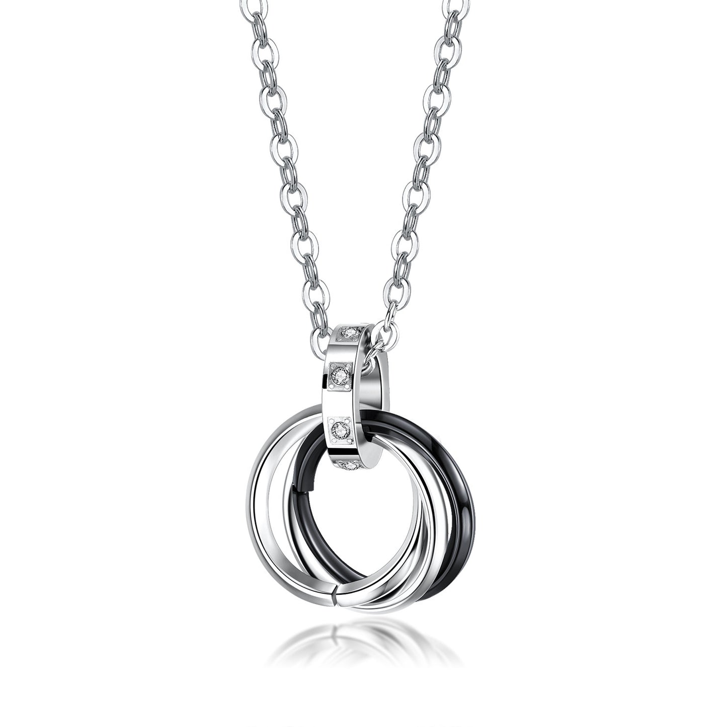 Stainless Steel Three Rings Pendant Couple Necklace