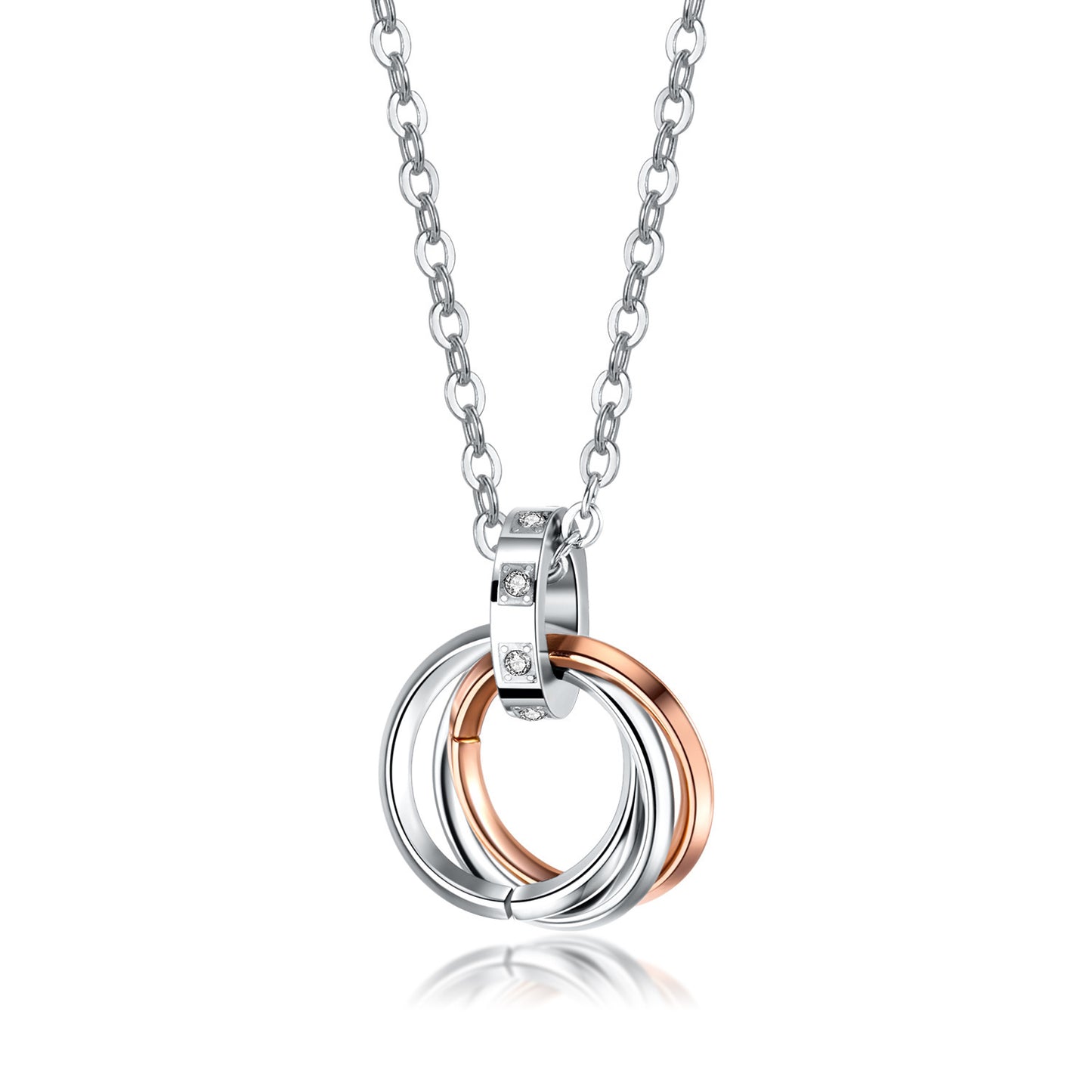 Stainless Steel Three Rings Pendant Couple Necklace