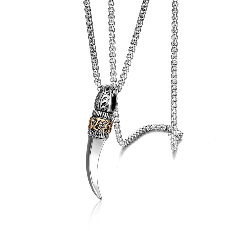 Stainless Steel Wolf Tooth Pendant Role Chain Necklace