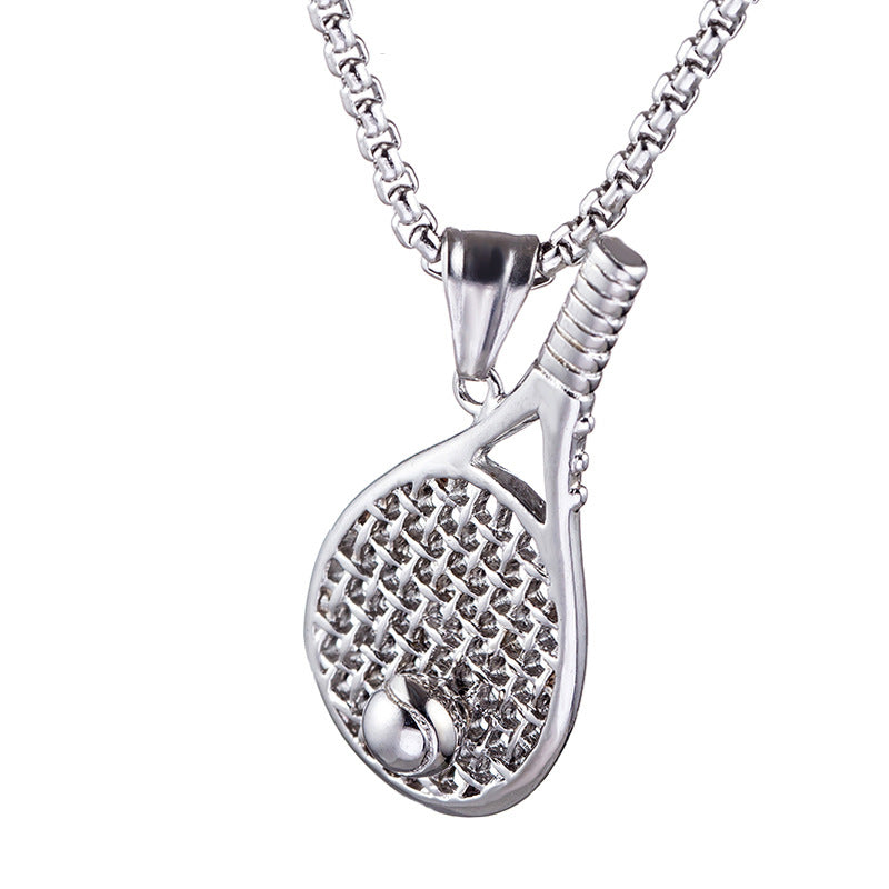 Stainless Steel Tennis Racket Pendant Necklace