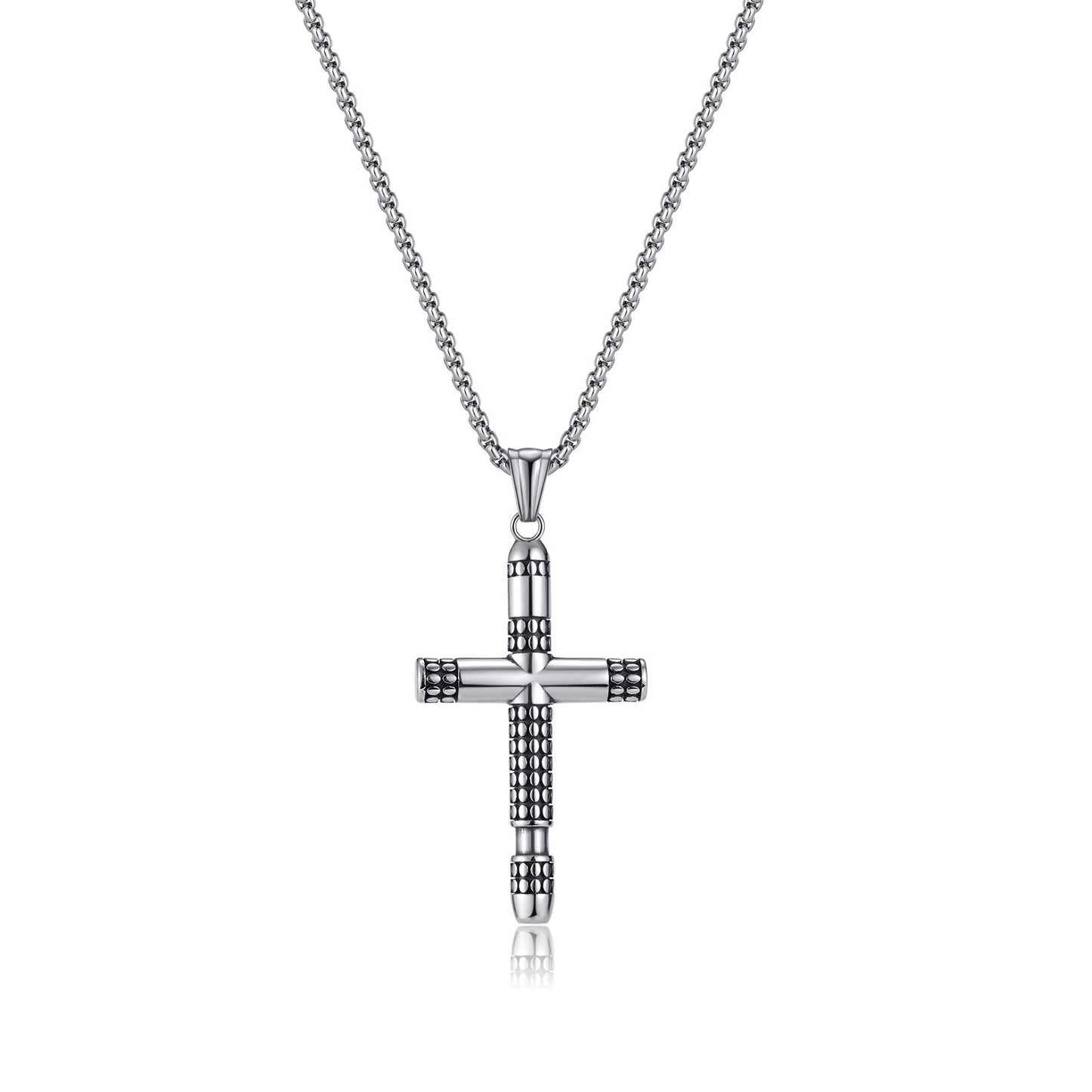 Collier pendentif croix vintage en acier inoxydable