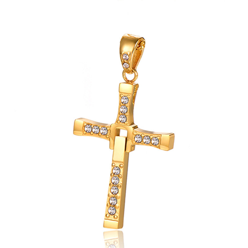Collier avec pendentif en acier inoxydable et zircone cubique incrusté de croix
