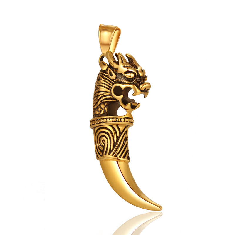 Collier pendentif dent de loup en acier inoxydable