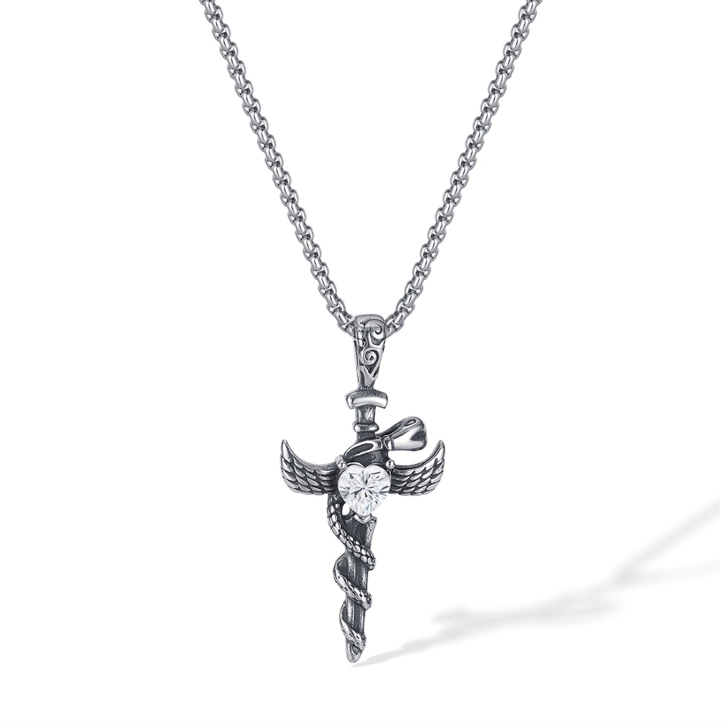 Stainless Steel Snake Twine Cross Necklace