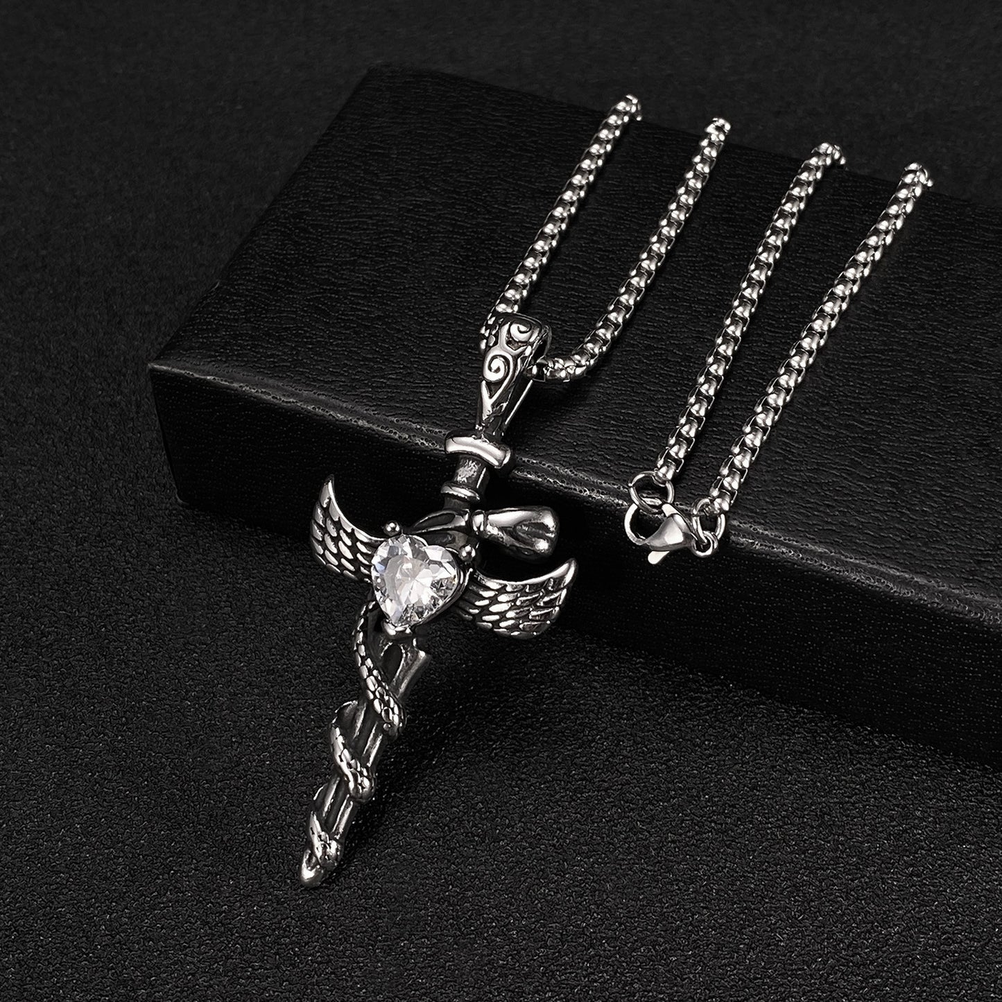 Stainless Steel Snake Twine Cross Necklace