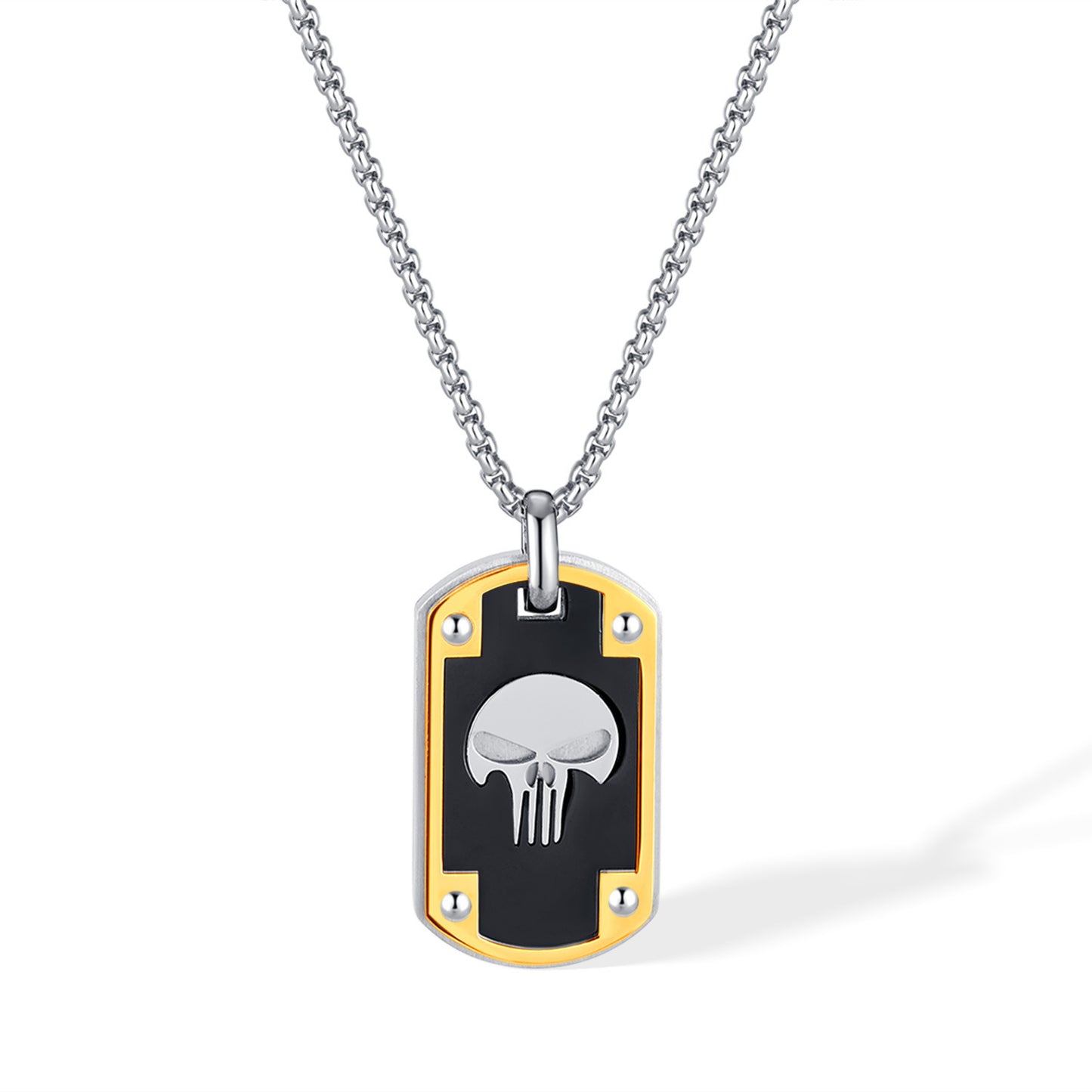 Collier en acier inoxydable avec étiquette en forme de crâne créatif