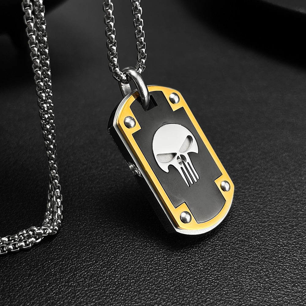 Collier en acier inoxydable avec étiquette en forme de crâne créatif