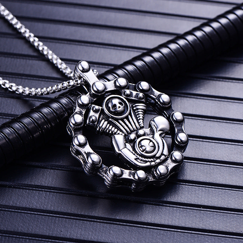 Stainless Steel Engine Pendant Necklace