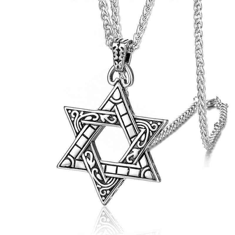 Collier avec pendentif étoile à six branches en acier inoxydable