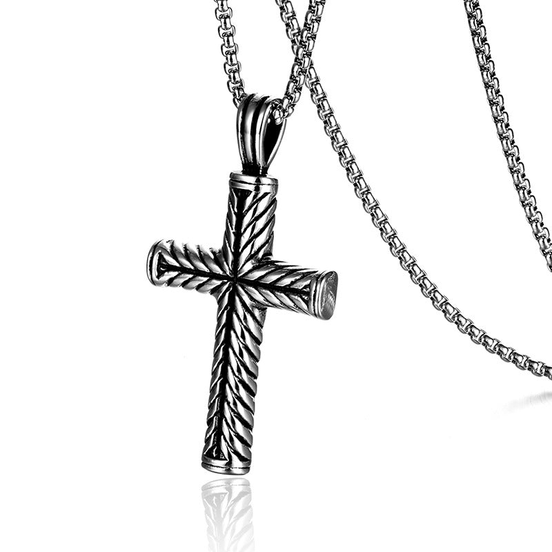 Stainless Steel Diagonal Stripe Cross Role Chain Necklace