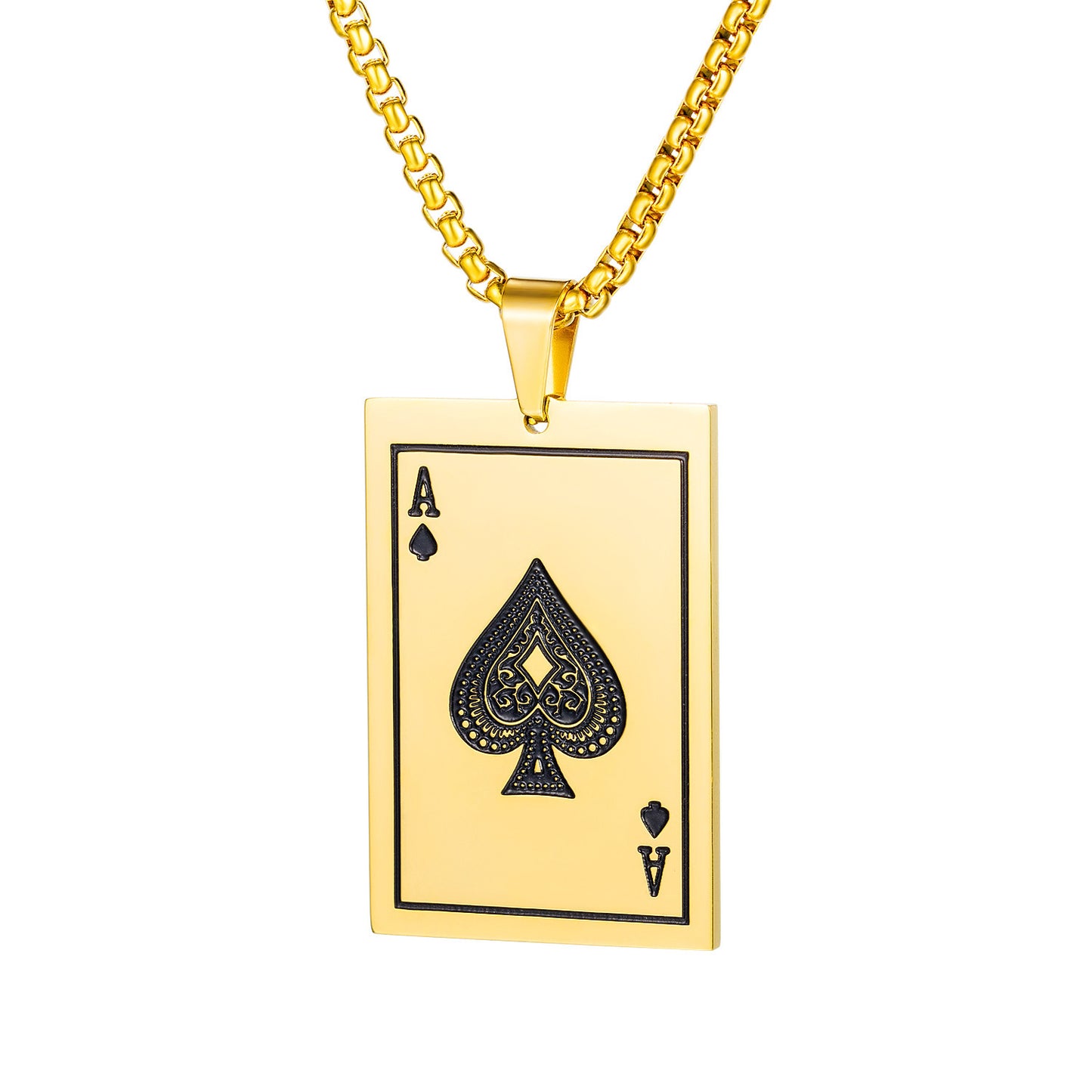 Collier avec pendentif en acier inoxydable représentant une carte à jouer
