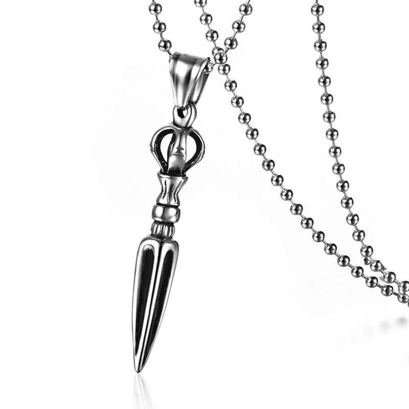 Collier avec pendentif en acier inoxydable représentant un instrument du Dharma
