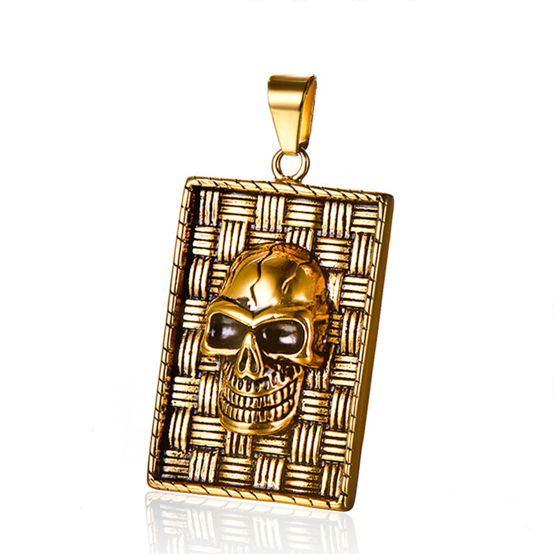 Collier avec pendentif carré en forme de tête de mort en acier inoxydable