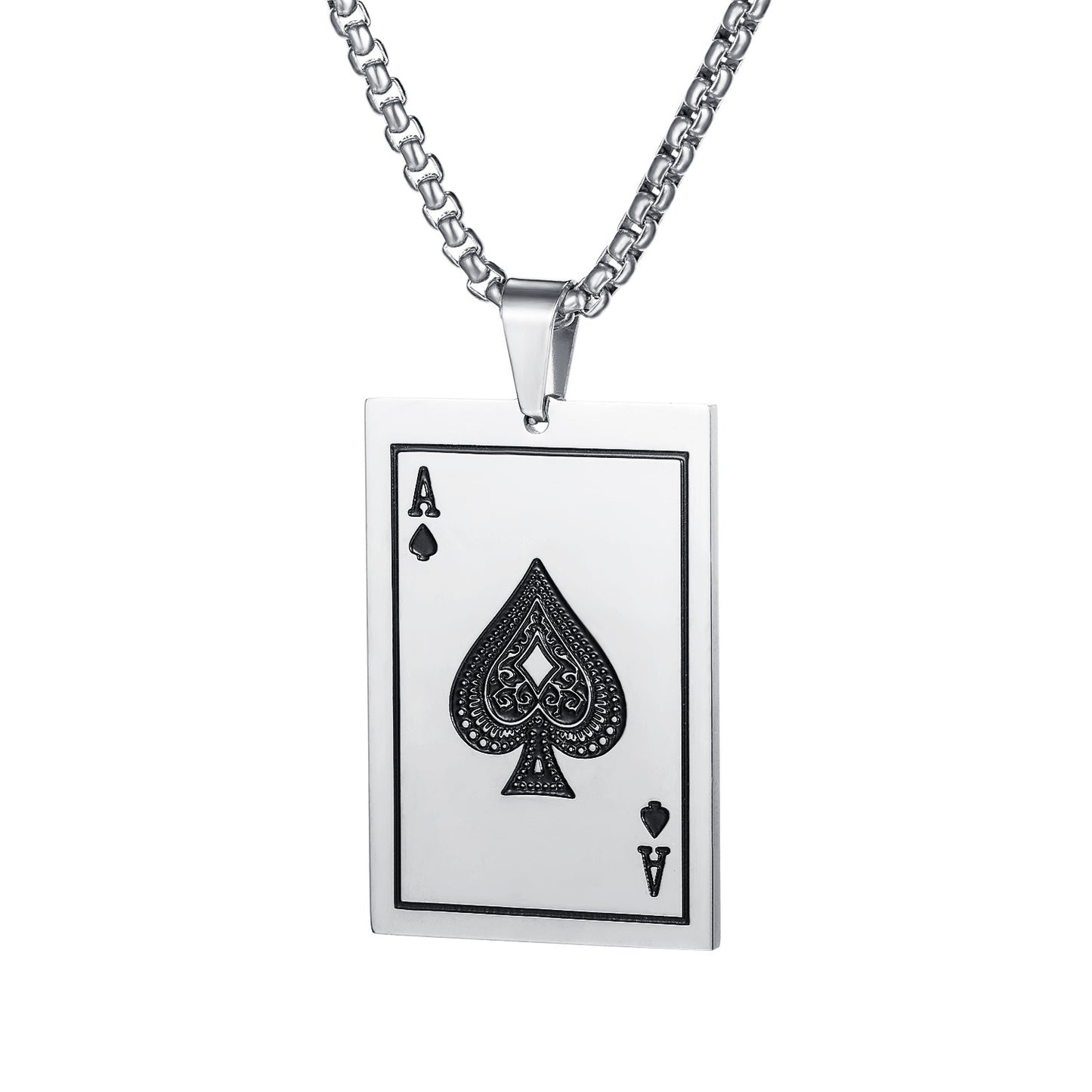 Collier avec pendentif en acier inoxydable représentant une carte à jouer
