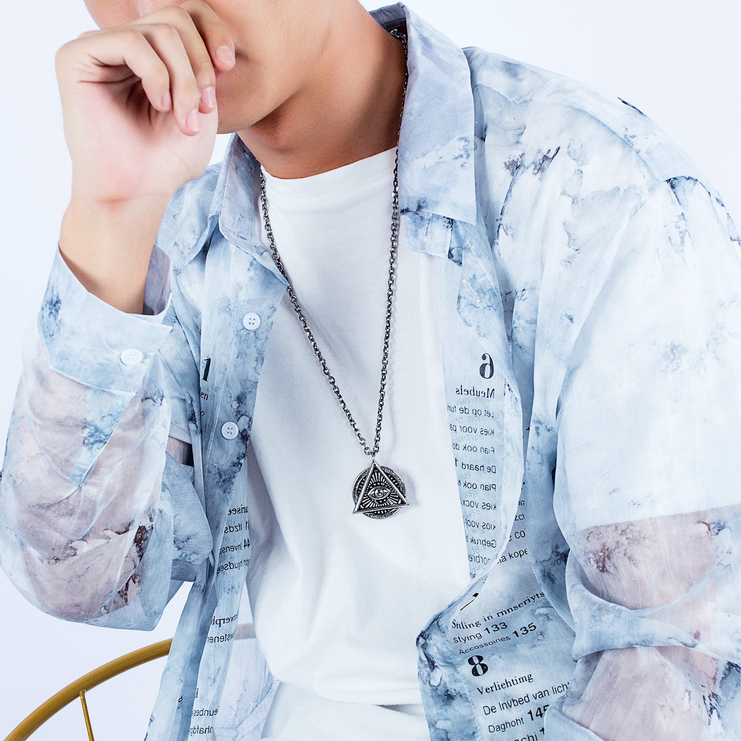 Stainless Steel Triangle Round Eye Pattern Pendant Necklace