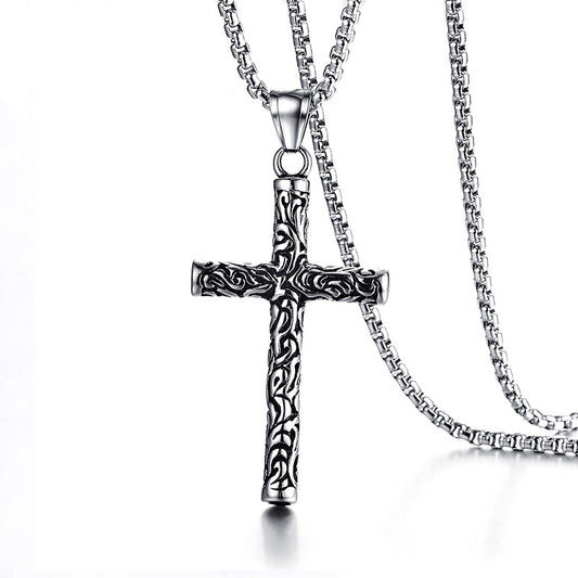 Stainless Steel Engraved Vintage Cross Necklace