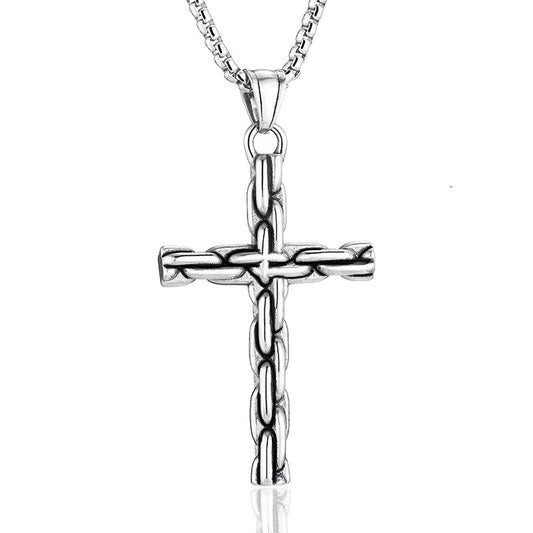 Stainless Steel Punk Men's Cross Pendant Necklace