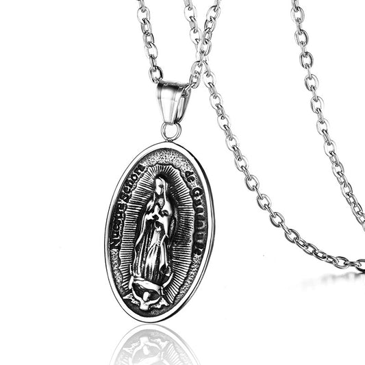 Stainless Steel Santa Maria Round Pendant Necklace
