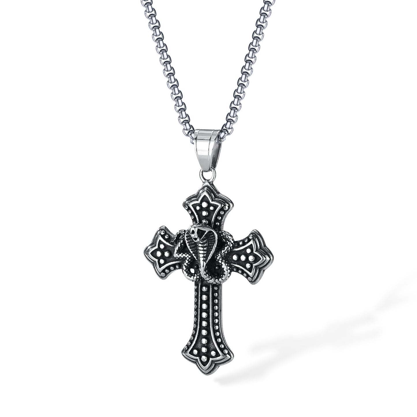 Stainless Steel Cobra Cross Pendant Necklace