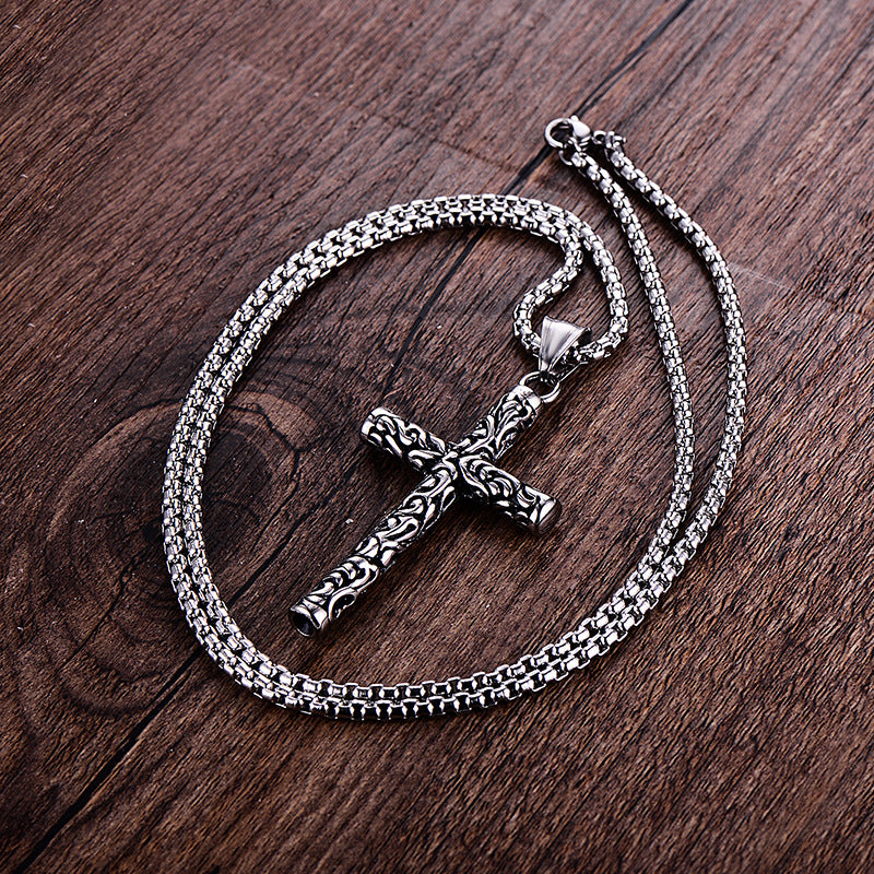 Stainless Steel Engraved Vintage Cross Necklace