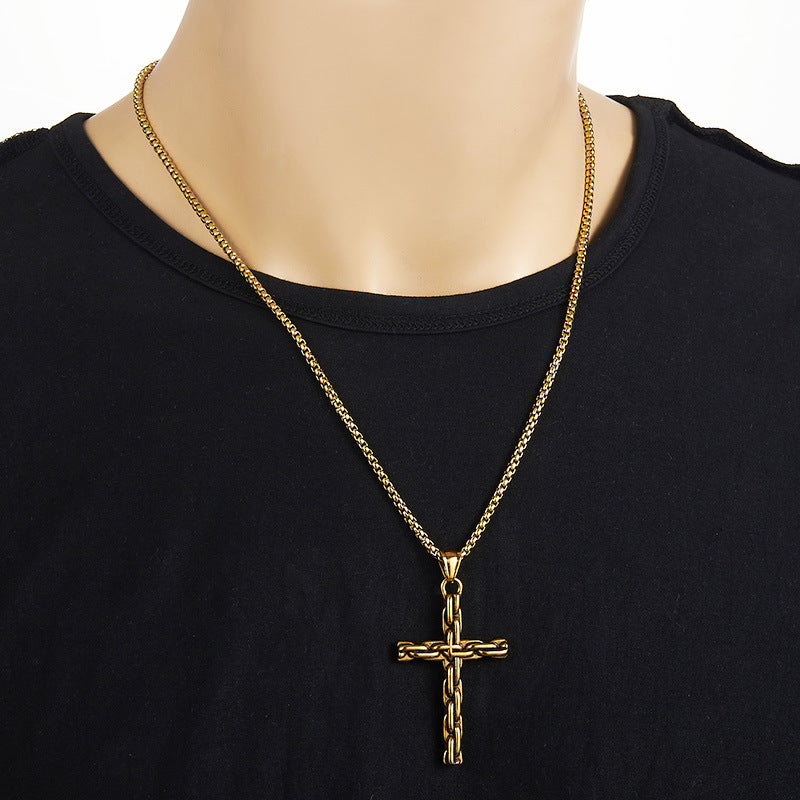 Stainless Steel Punk Men's Cross Pendant Necklace