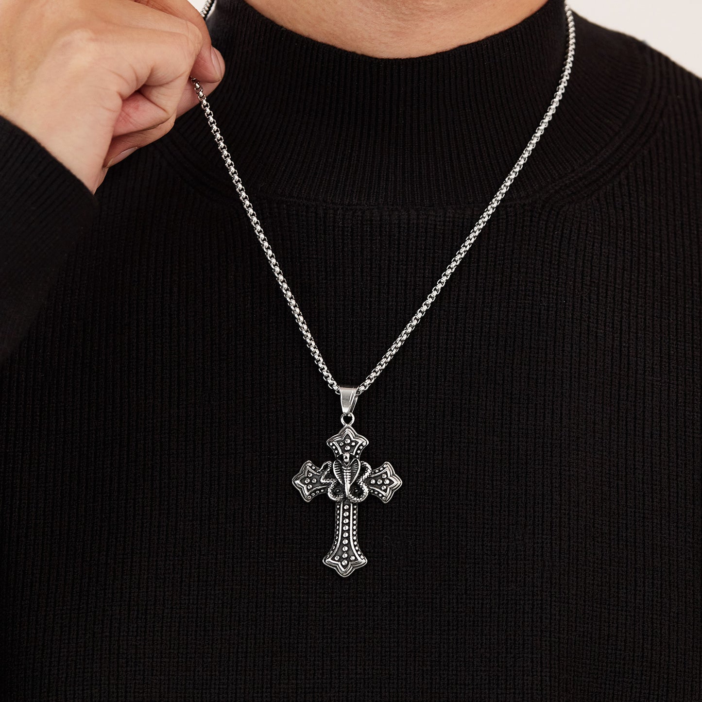 Stainless Steel Cobra Cross Pendant Necklace