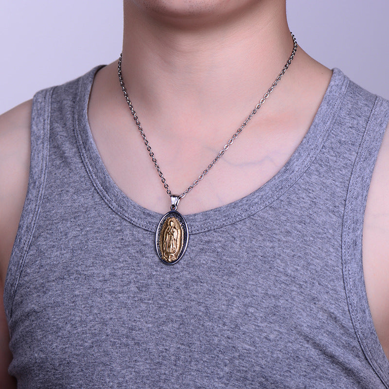 Stainless Steel Santa Maria Round Pendant Necklace
