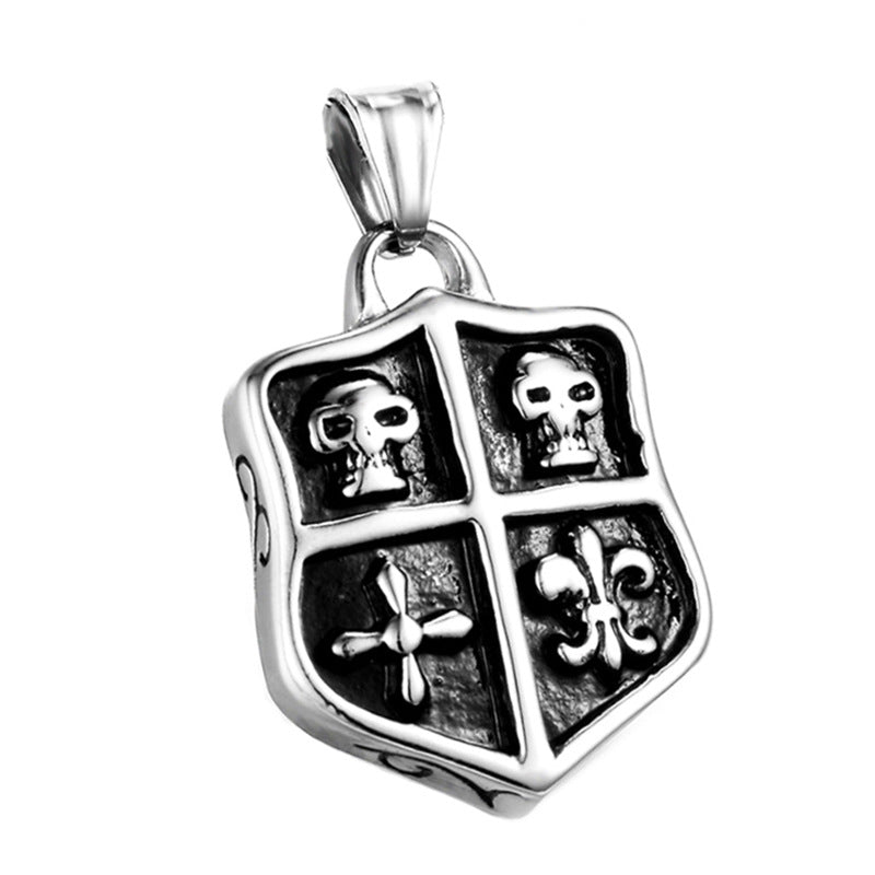 Stainless Steel Punk Skull Shield Pendant Necklace