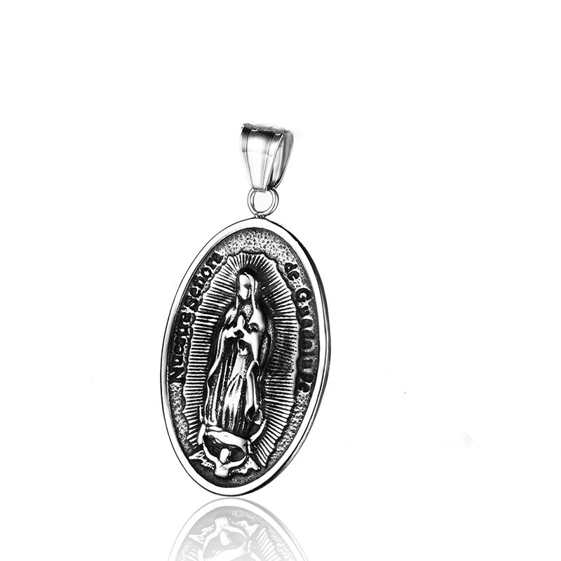 Stainless Steel Santa Maria Round Pendant Necklace