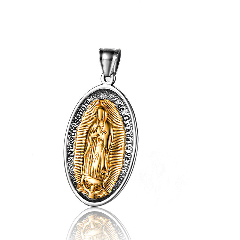 Stainless Steel Santa Maria Round Pendant Necklace