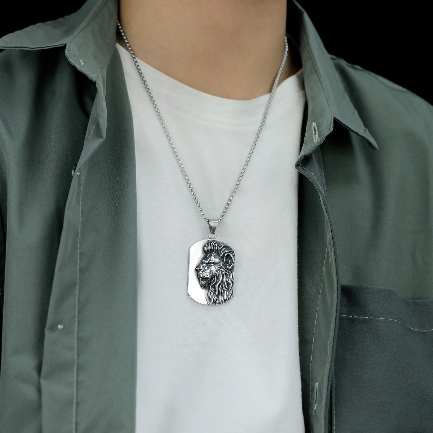 Stainless Steel Lion Head Pendant Necklace