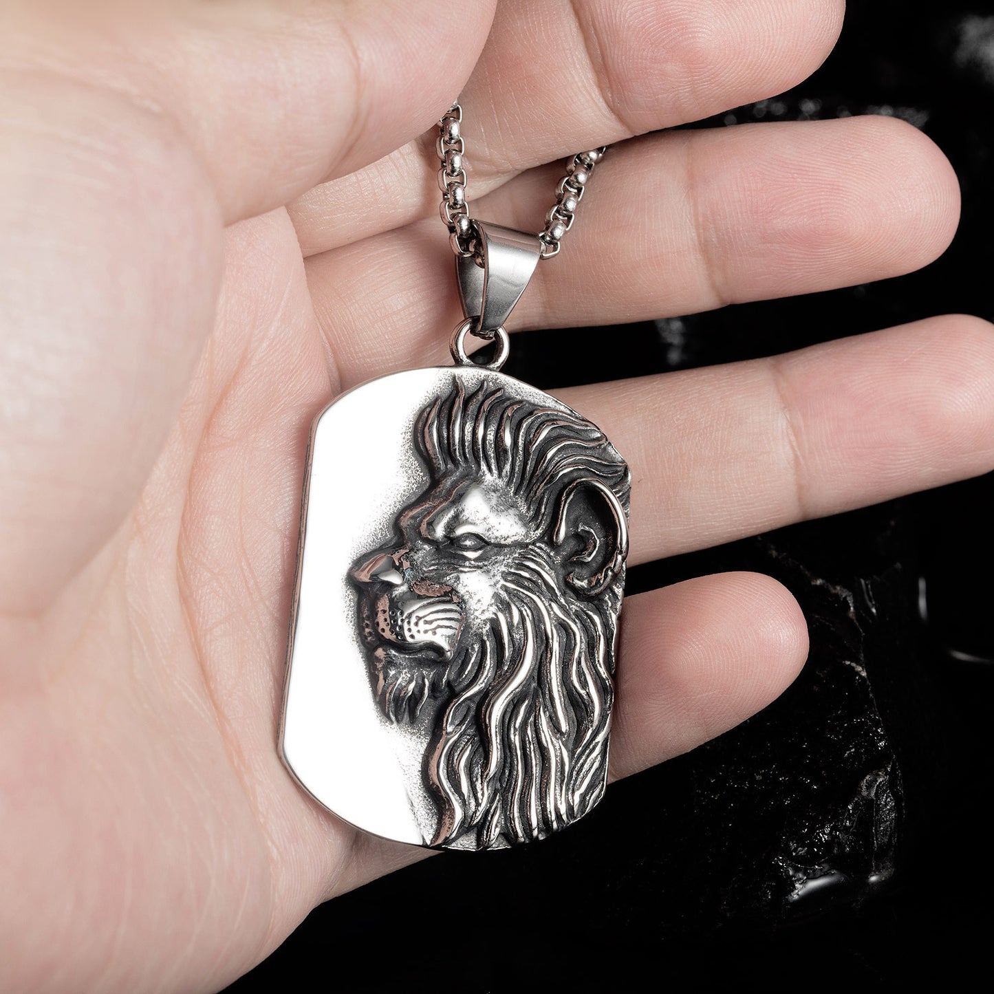 Stainless Steel Lion Head Pendant Necklace